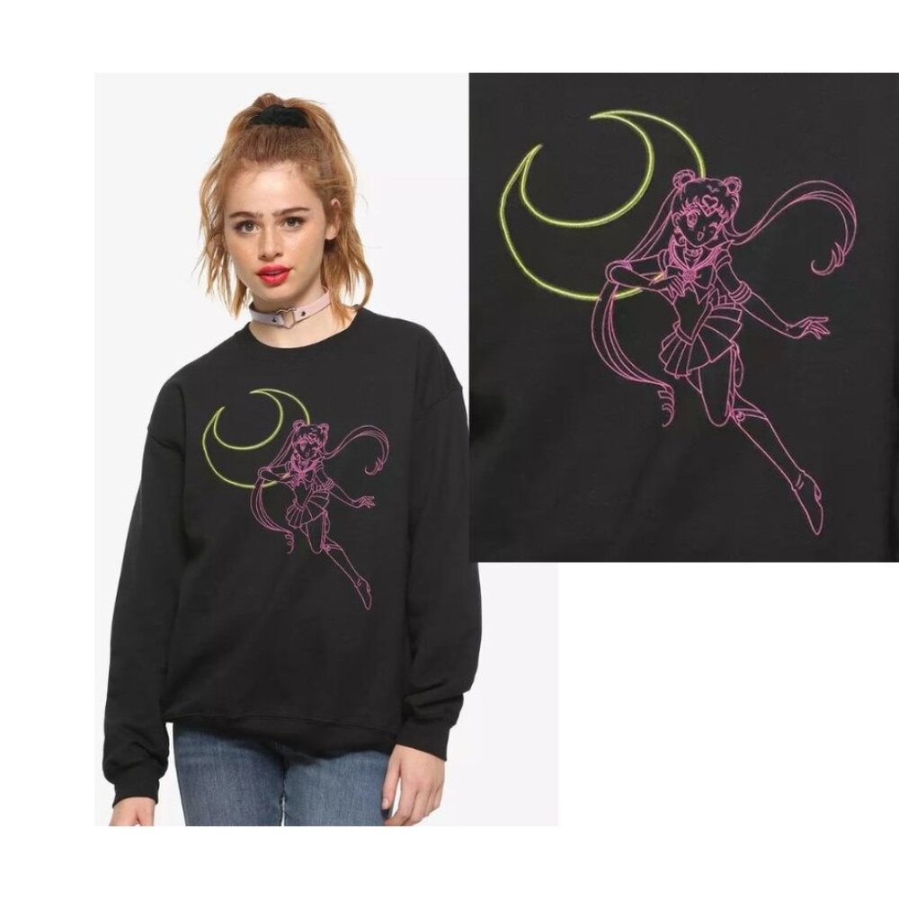 Hot Topic Sailor Moon Sweatshirt Neon Outline Junior Size‎ Small NWT